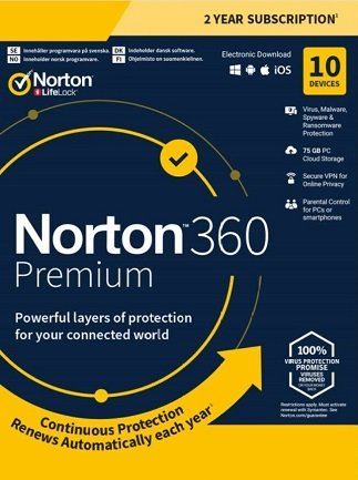 Norton 360 Premium + 75 GB Cloud Storage (10 Devices, 1 Year) – NortonLifeLock Key – UNITED KINGDOM